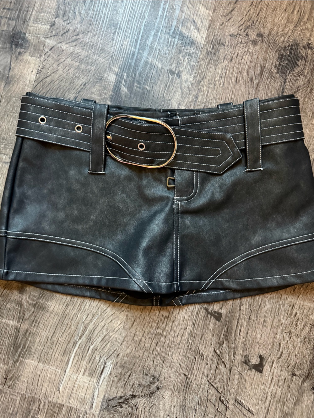 Edikted Black Faux Leather Mini Skirt with Wide Belt